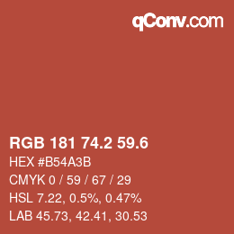 カラーコード: RGB 181 74.2 59.6 | qconv.com