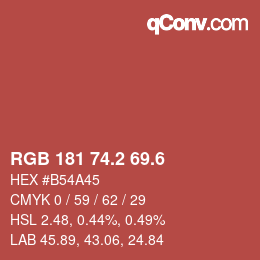 カラーコード: RGB 181 74.2 69.6 | qconv.com