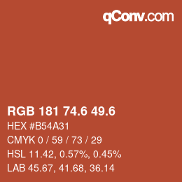 カラーコード: RGB 181 74.6 49.6 | qconv.com