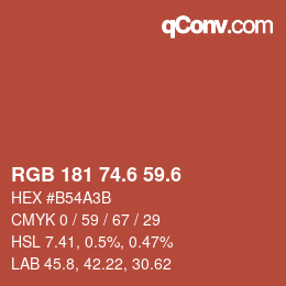 カラーコード: RGB 181 74.6 59.6 | qconv.com