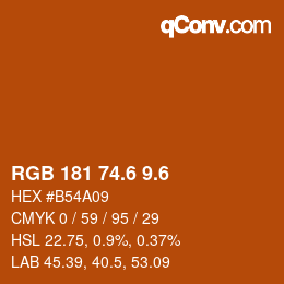 カラーコード: RGB 181 74.6 9.6 | qconv.com