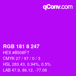 カラーコード: RGB 181 8 247 | qconv.com