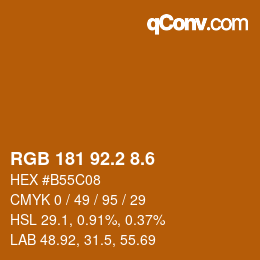 カラーコード: RGB 181 92.2 8.6 | qconv.com