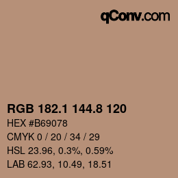 Color code: RGB 182.1 144.8 120 | qconv.com