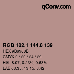 カラーコード: RGB 182.1 144.8 139 | qconv.com