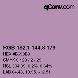 カラーコード: RGB 182.1 144.8 179 | qconv.com