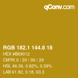 カラーコード: RGB 182.1 144.8 18 | qconv.com