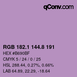カラーコード: RGB 182.1 144.8 191 | qconv.com