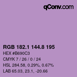 カラーコード: RGB 182.1 144.8 195 | qconv.com