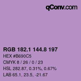 カラーコード: RGB 182.1 144.8 197 | qconv.com
