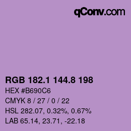 カラーコード: RGB 182.1 144.8 198 | qconv.com