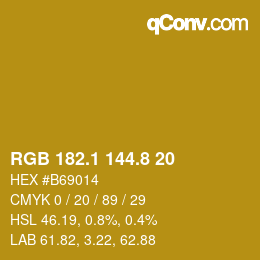 カラーコード: RGB 182.1 144.8 20 | qconv.com