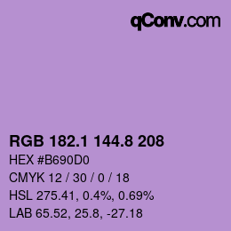 カラーコード: RGB 182.1 144.8 208 | qconv.com