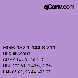 カラーコード: RGB 182.1 144.8 211 | qconv.com