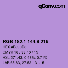 カラーコード: RGB 182.1 144.8 216 | qconv.com
