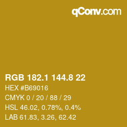 カラーコード: RGB 182.1 144.8 22 | qconv.com