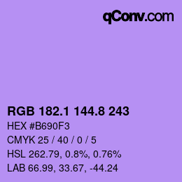 カラーコード: RGB 182.1 144.8 243 | qconv.com