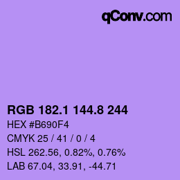 カラーコード: RGB 182.1 144.8 244 | qconv.com