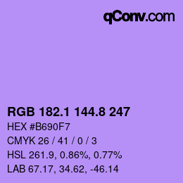 カラーコード: RGB 182.1 144.8 247 | qconv.com