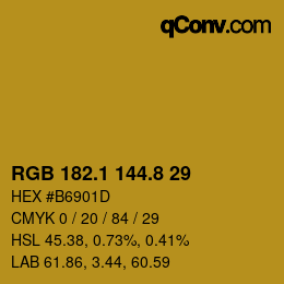 カラーコード: RGB 182.1 144.8 29 | qconv.com