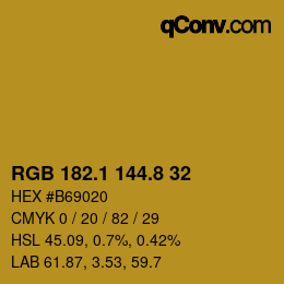 カラーコード: RGB 182.1 144.8 32 | qconv.com