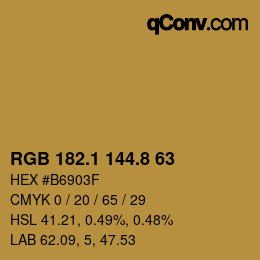 Color code: RGB 182.1 144.8 63 | qconv.com