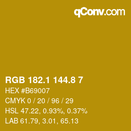 カラーコード: RGB 182.1 144.8 7 | qconv.com