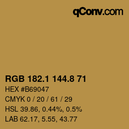 Farbcode: RGB 182.1 144.8 71 | qconv.com