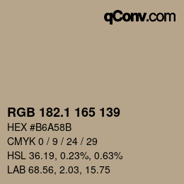 Color code: RGB 182.1 165 139 | qconv.com