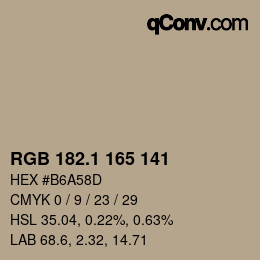 カラーコード: RGB 182.1 165 141 | qconv.com