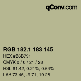 カラーコード: RGB 182.1 183 145 | qconv.com