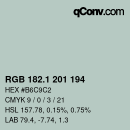 カラーコード: RGB 182.1 201 194 | qconv.com