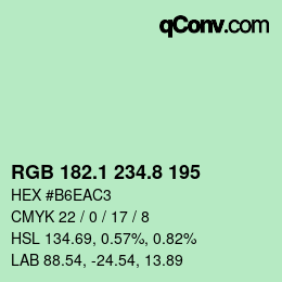 Color code: RGB 182.1 234.8 195 | qconv.com