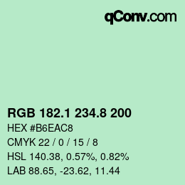 Color code: RGB 182.1 234.8 200 | qconv.com