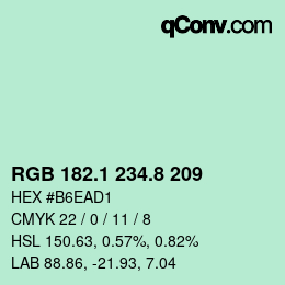 Color code: RGB 182.1 234.8 209 | qconv.com