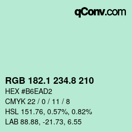 Color code: RGB 182.1 234.8 210 | qconv.com