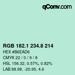 Color code: RGB 182.1 234.8 214 | qconv.com