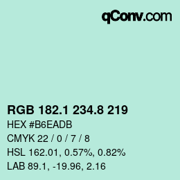 Color code: RGB 182.1 234.8 219 | qconv.com