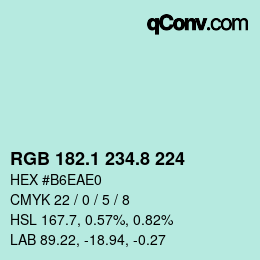 Color code: RGB 182.1 234.8 224 | qconv.com