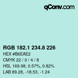 Color code: RGB 182.1 234.8 226 | qconv.com