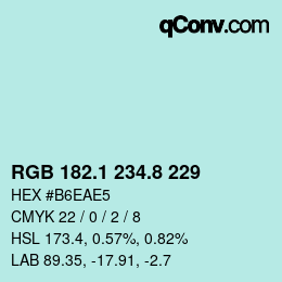 Código de color: RGB 182.1 234.8 229 | qconv.com