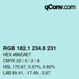 Color code: RGB 182.1 234.8 231 | qconv.com