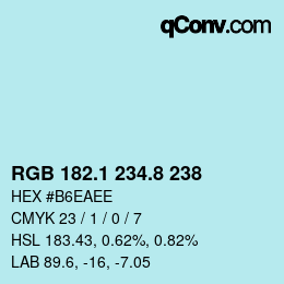 Color code: RGB 182.1 234.8 238 | qconv.com