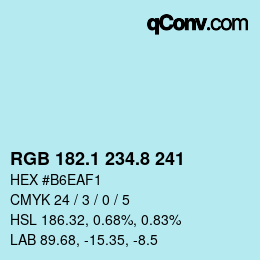 Farbcode: RGB 182.1 234.8 241 | qconv.com