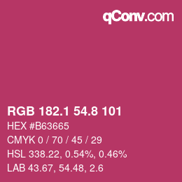 カラーコード: RGB 182.1 54.8 101 | qconv.com