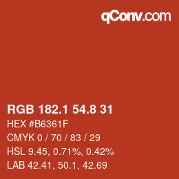 カラーコード: RGB 182.1 54.8 31 | qconv.com