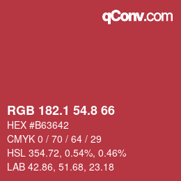 カラーコード: RGB 182.1 54.8 66 | qconv.com