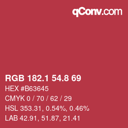 カラーコード: RGB 182.1 54.8 69 | qconv.com