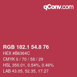 カラーコード: RGB 182.1 54.8 76 | qconv.com
