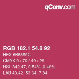 カラーコード: RGB 182.1 54.8 92 | qconv.com